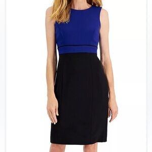 Kasper Royal BlueBlack color block dress size 8 NWT NEW 40” long Sleeveless